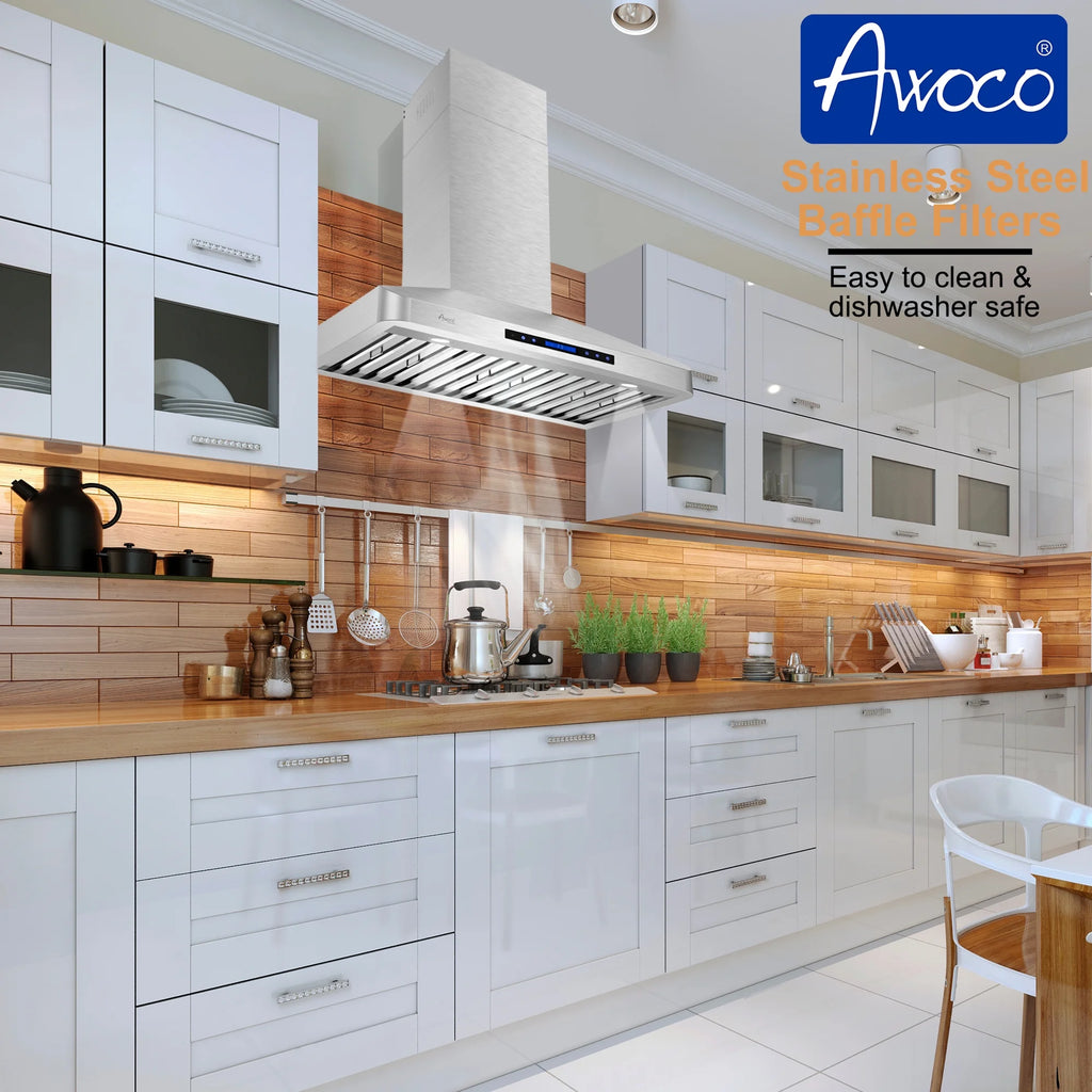 Awoco RH-WT-30 Awoco RH-WT-30 Wall Mount 4 Speeds, 6 Top Round Vent Stainless Steel Range Hood