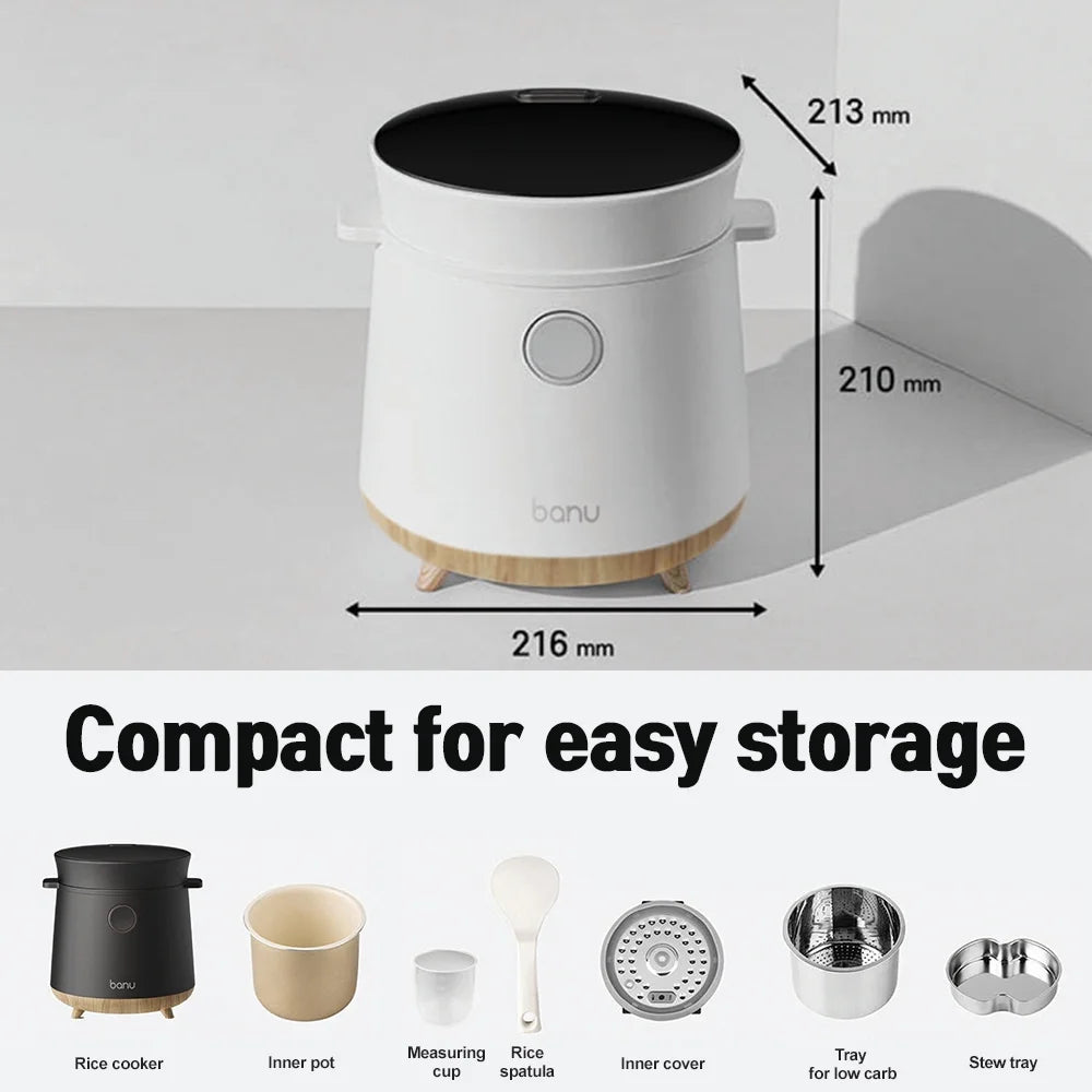 Banu Uniforms in 3-Cup in Multi-Functional Rice Cooker, White, Nonstick Interior