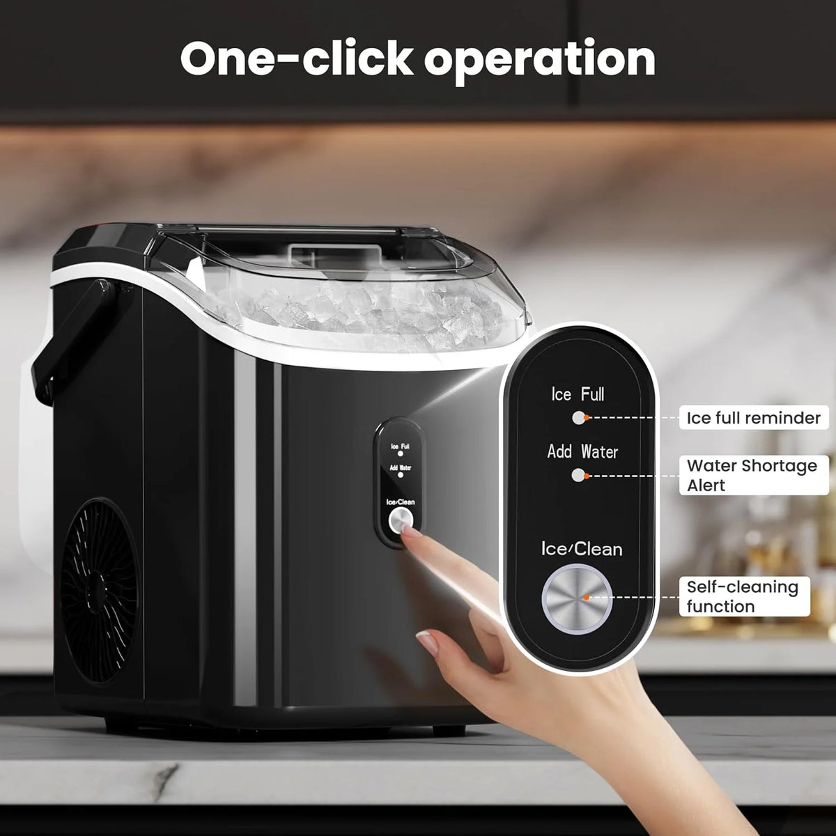 Auseo Nugget Ice Maker Countertop,  Ready in 6 Mins ,35Lbs Each  day with Self-Cleaning,Portable Sonic  Ice Machine  for Home/Office/Bar, Black