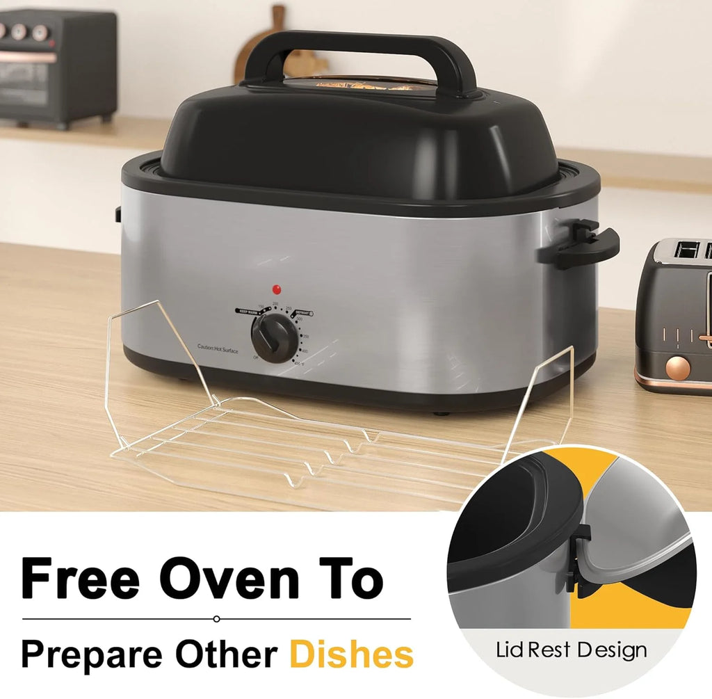 20 Quart Electric Roaster Oven, Turkey Roaster Electric, Roaster Oven Buffet, Selfbasting Lid, Removable Pan, Full-Range Temperature Control Cool-Touch Handles, Turkey Roaster, Black
