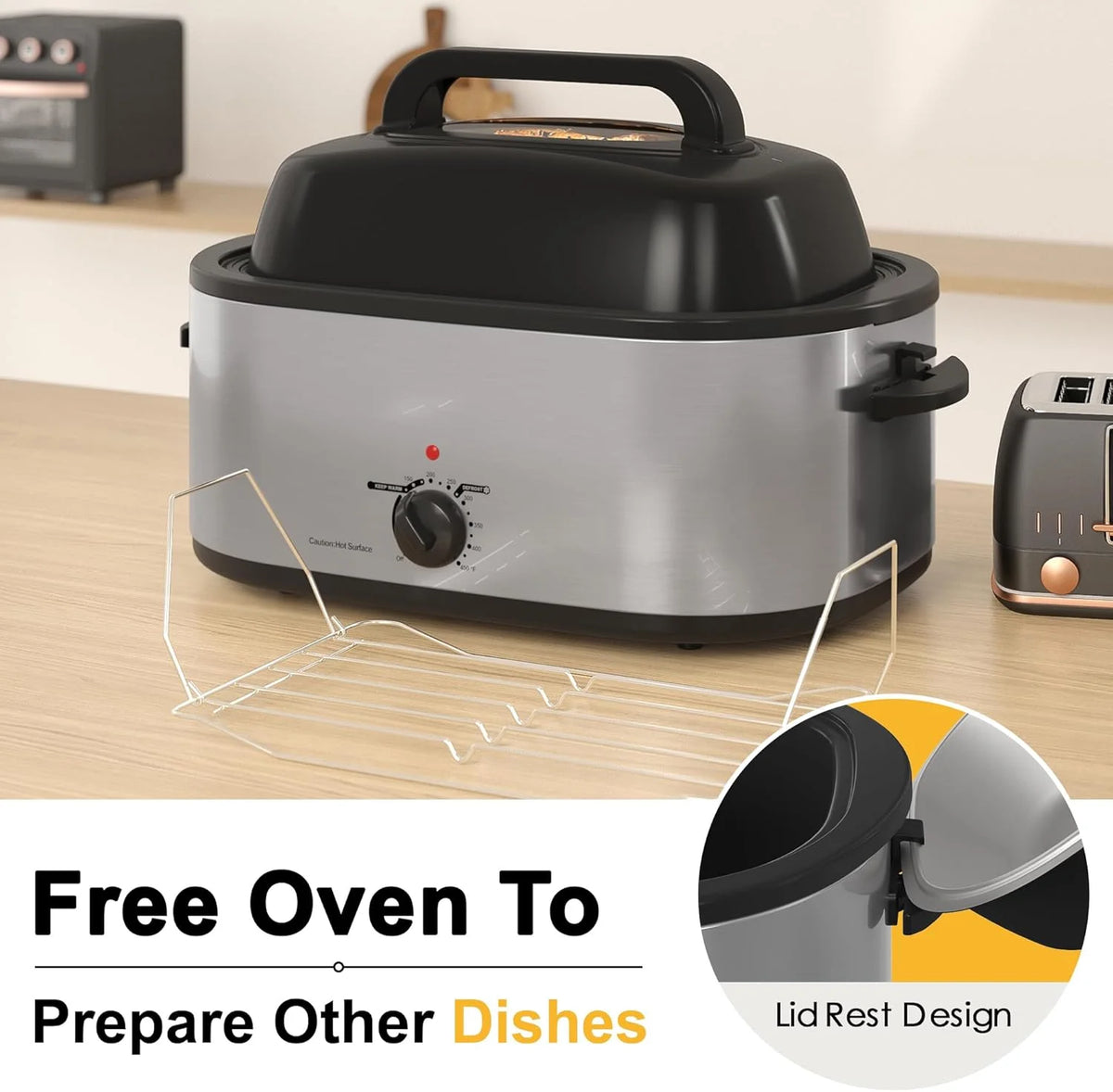 20 Quart Electric Roaster Oven, Turkey Roaster Electric, Roaster Oven Buffet, Selfbasting Lid, Removable Pan, Full-Range Temperature Control Cool-Touch Handles, Turkey Roaster, Black
