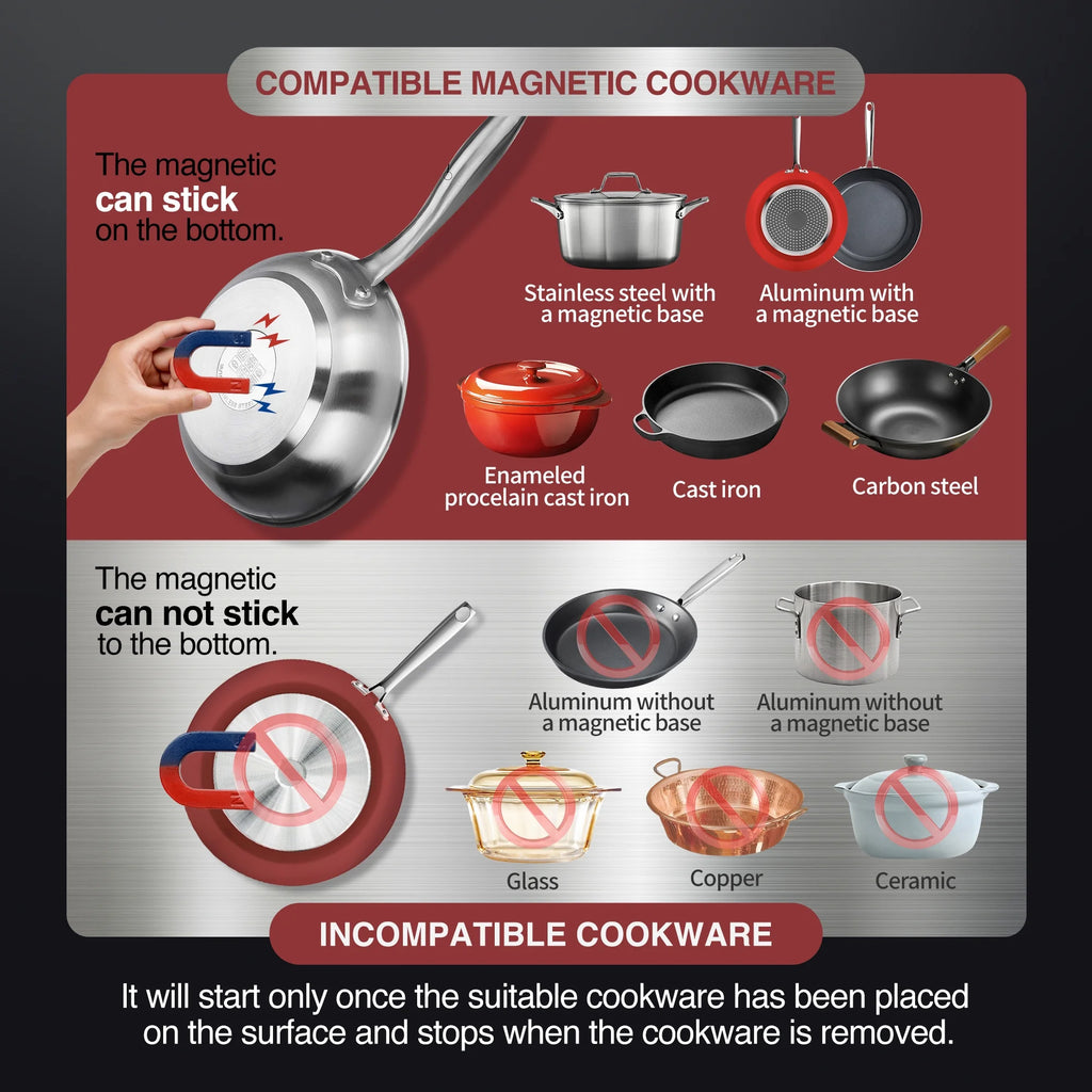 ChangBERT Induction Cooktop, Commercial Grade Portable Cooker, Large 8" Heating Coil, Premium Stainless Steel Countertop Burner 1800W, 10 Hours Timer
