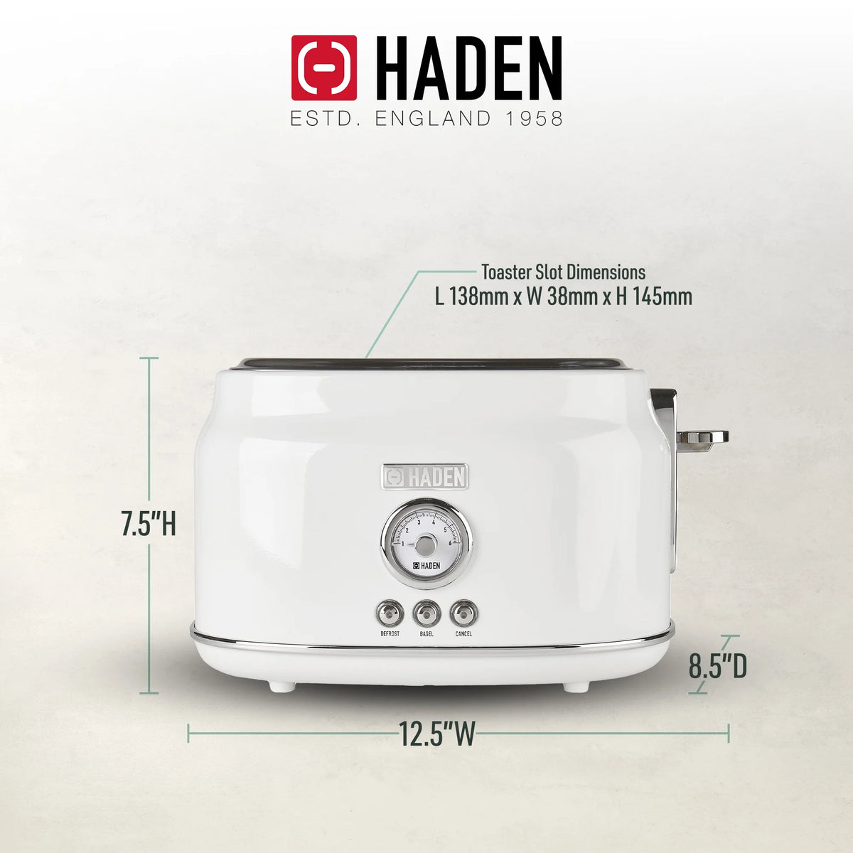 Haden Dorset 2 Slice Wide Slot Stainless Steel Toaster, Cedar Green/Chrome