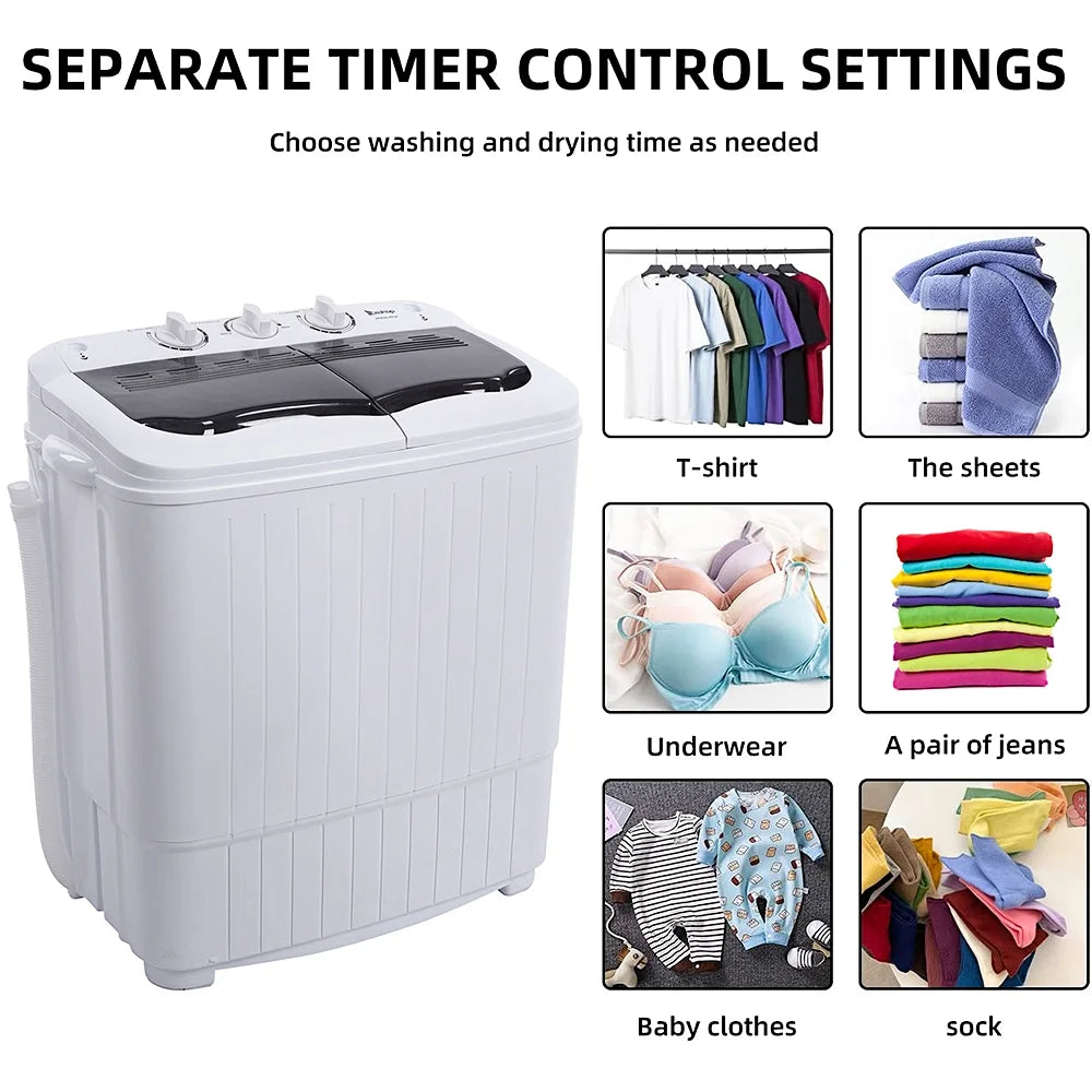 Portable Washing Machine, YOFE Compact Mini Washing Machine, Semi-automatic Washing Machine, Portable Mini Twin Tub Washing Machine for Camping Apartments, Washer(7.7lbs) /Spiner(6.6lbs), Gray, R4861