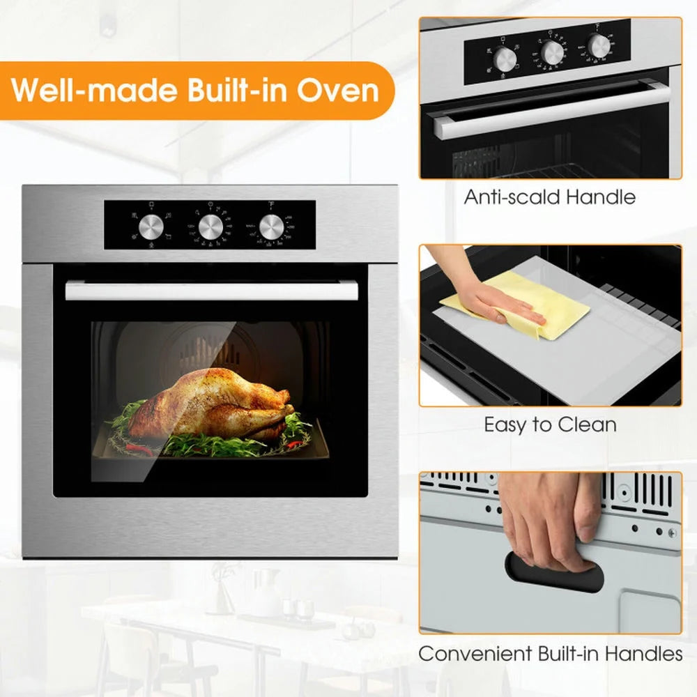 GVN Extra Large Countertop Oven,24 Inch Single Wall Oven 2.47Cu.ft with 5 Cooking Modes-Silver