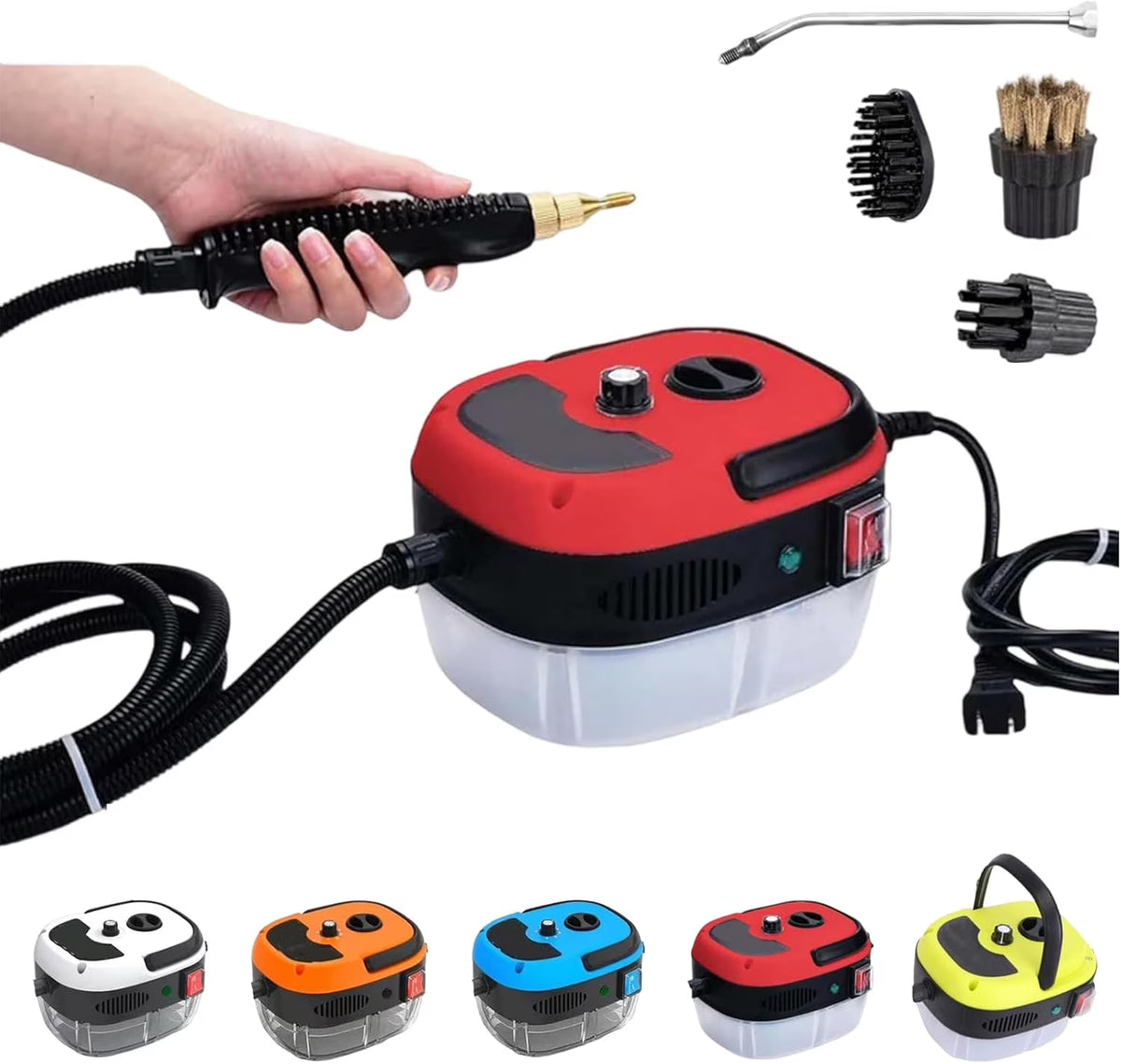 Versora Pro Car Steam Cleaner 2500w High-Temp Portable Machine, 6 Speeds Adjustable, With 3 Different Brush Heads, 1l Large Water Tank, For Home, Auto Detailing (Blue)