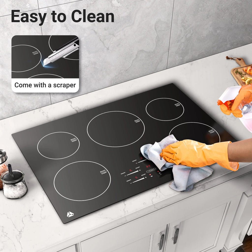 Sunmaki 30-Inch Electric Cooktop, 5-Burner Built-in Ceramic Glass Stove Top with Touch Control, 10600W