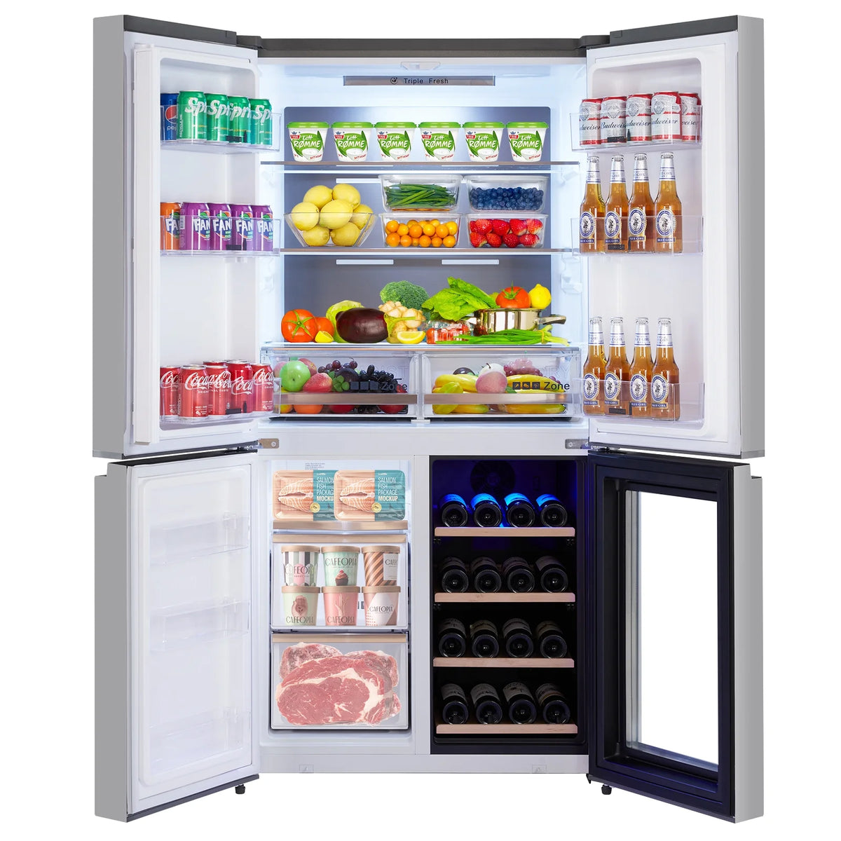Refrigerator Colorful Stainless-Steel Fridge 595L With Wine Cabinet