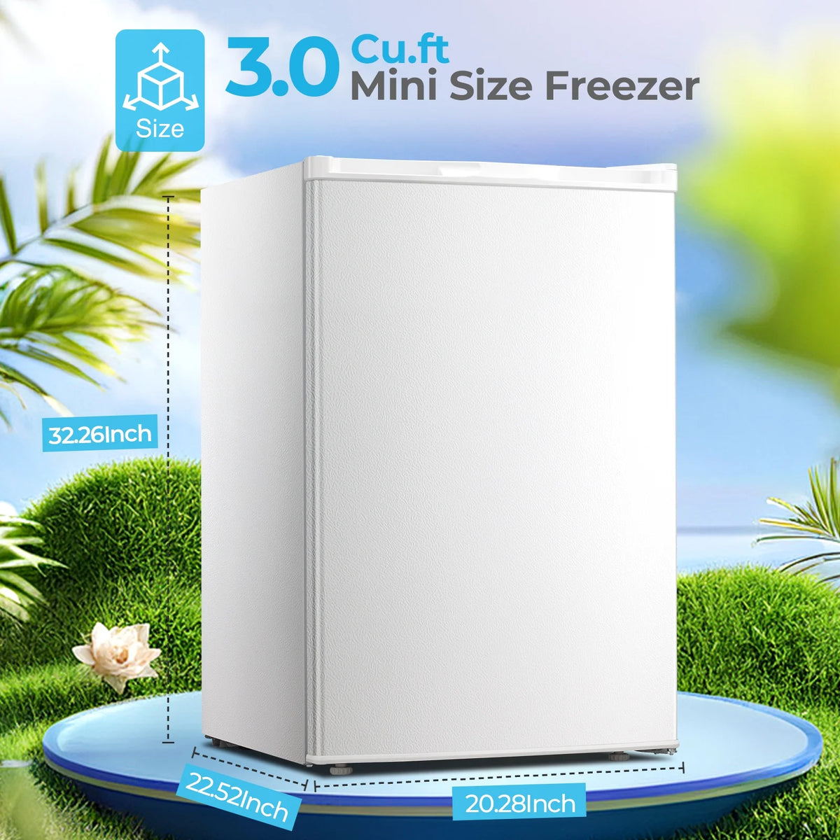 WAA 3.0 Cu.Ft Upright Compact Standing Deep Freezer, White