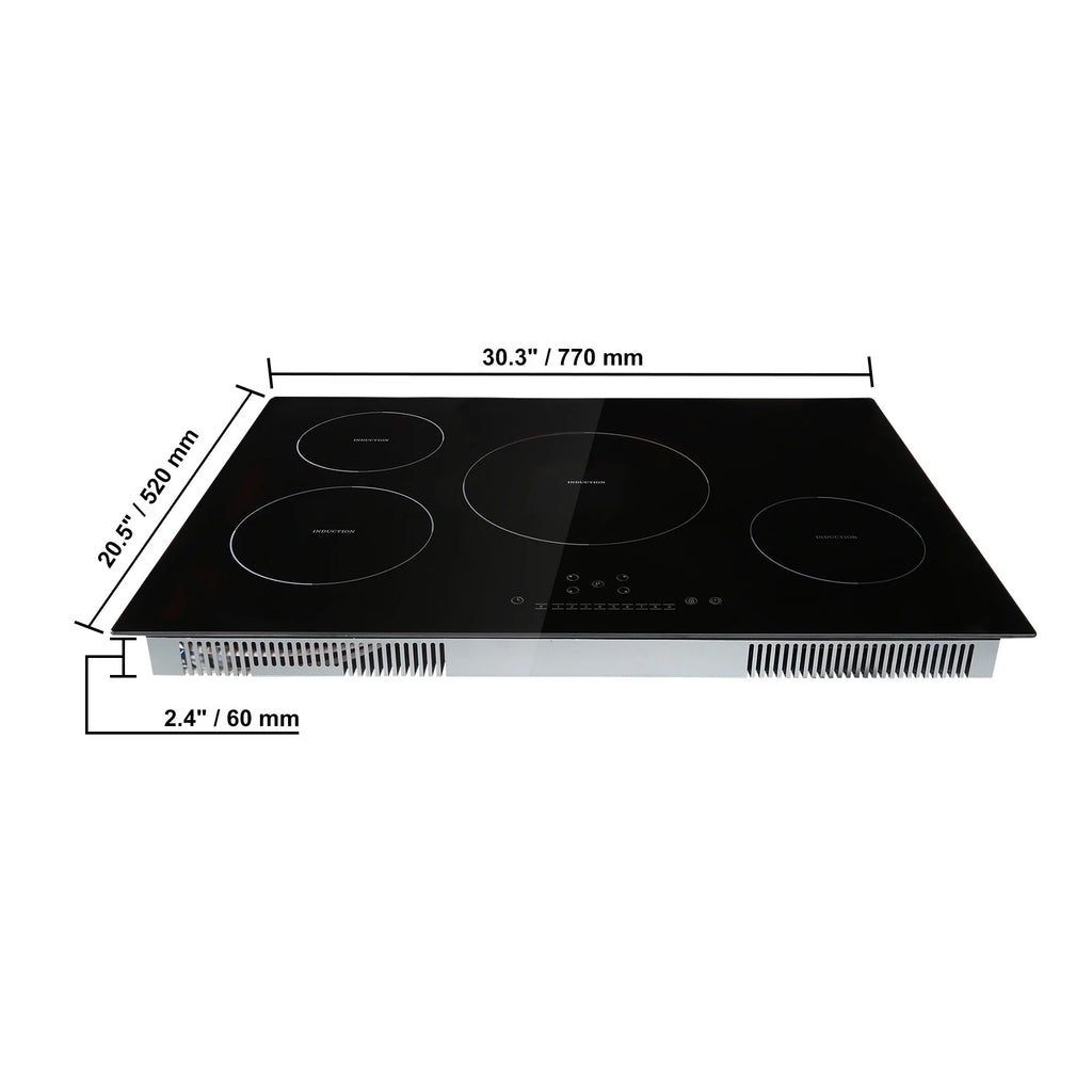 KFFKFF 30" Electric Cooktop, 4 Burners 7500W Built-in Electric Stove with Touch Controls, Safety Lock, 9 Temperature Settings 220-240V