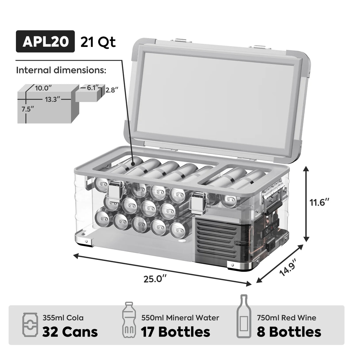 APL20 Aluminum Single Zone 21QT Portable Refrigerator Silver
