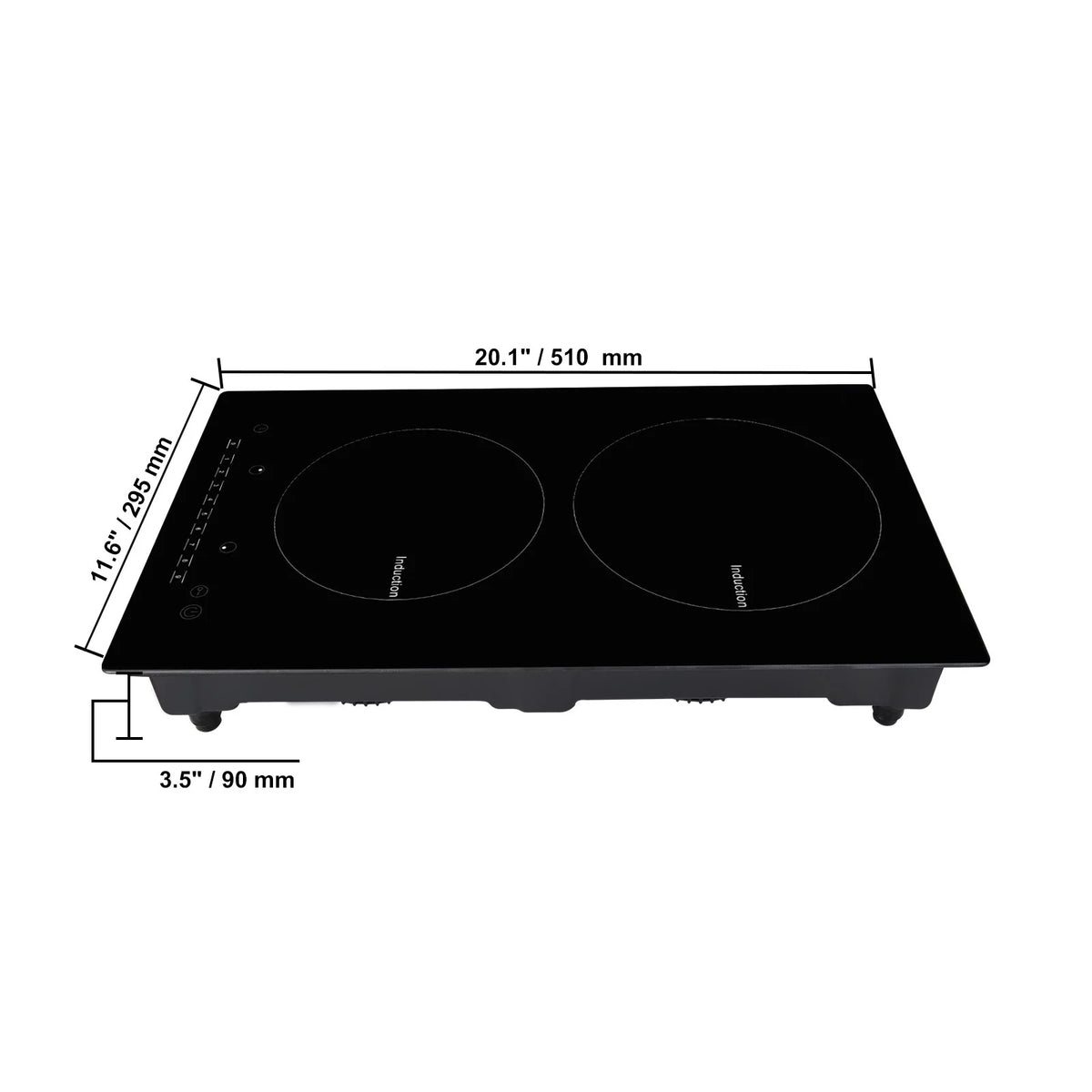 KFFKFF Induction Cooker, Dual Burners, 12'' Electric Stove, Integrated Magnetic Cooking Surface 1800W, 9 Stage Heat Adjustable Burner, LED Touch Interface with Child Safety & Excessive Heat Safeguard