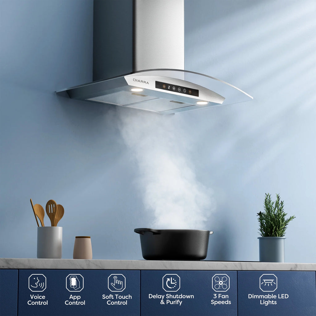 CIARRA Wall Mount Range Hood 30 inch 450 CFM with WIFI/Voice Control CAS502W75