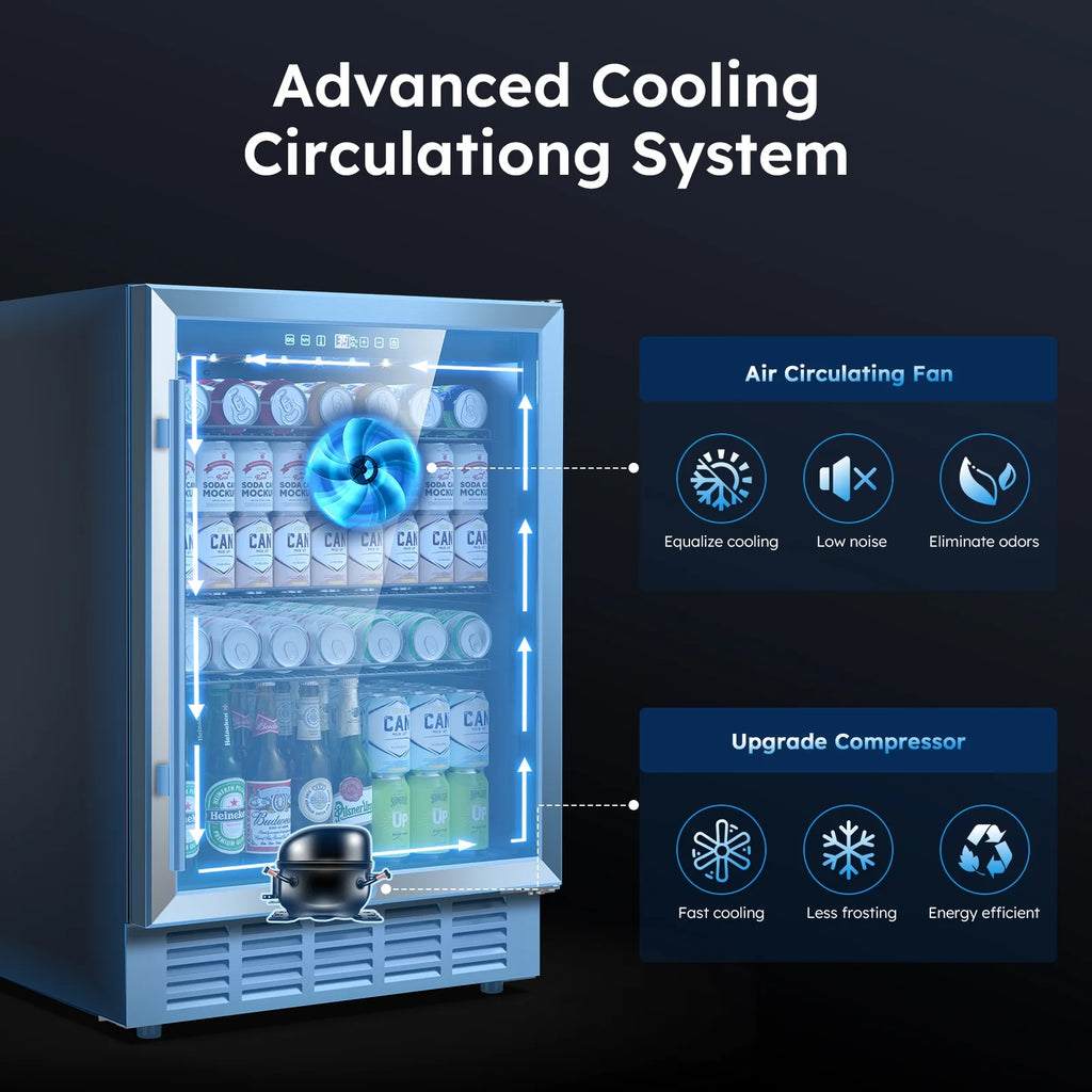 QAUSOU 24 Inch Under Counter Double Drawer Fridge, Weather Proof Stainless Steel Outdoor Beverage Refrigerator for Patio