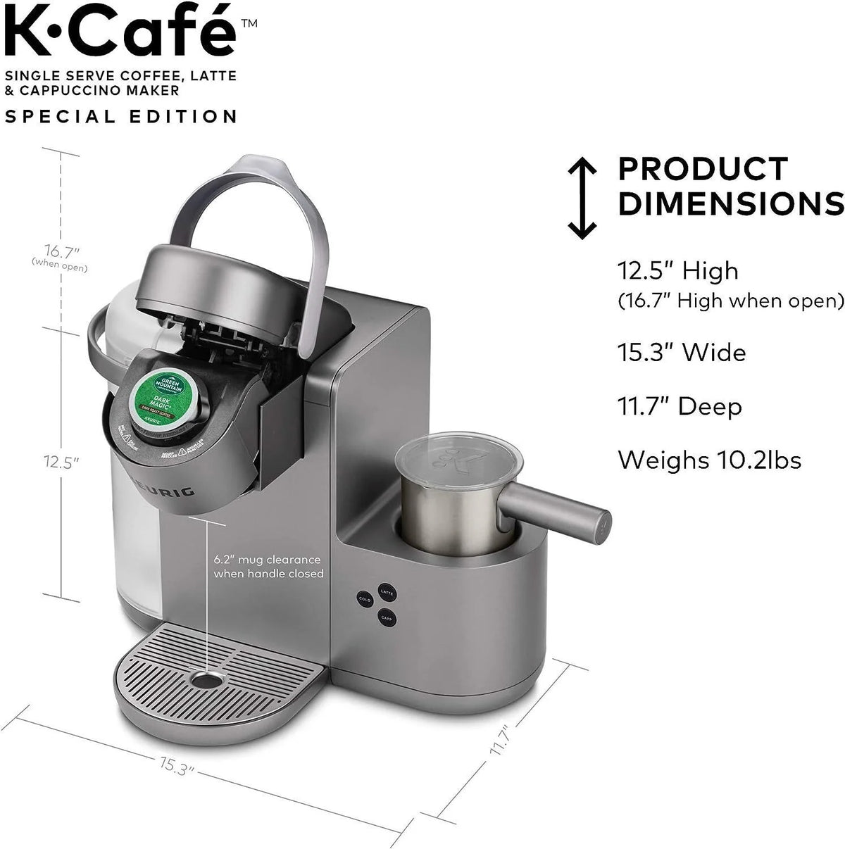 Keurig K-Cafe Special Edition Single-Serve Programmable Energy Efficient Button Controls K-Cup Pod Coffee, Latte, and Cappuccino Maker (Nickel)
