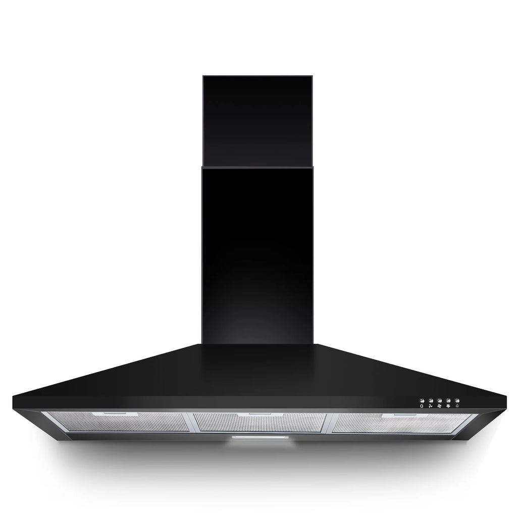 36 Inch Range Hood 450CFM Wall Mount Stainless Steel Kitchen Vent Hood Fan 3 Speed LED Light Chimney Hood Retractable black