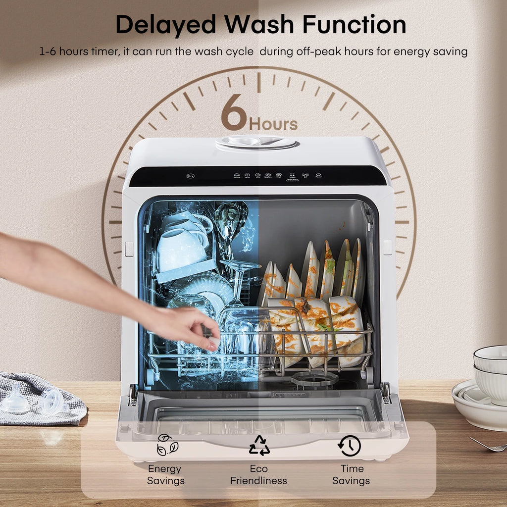 Countertop Dishwasher with Timeing Function, 6 Programs, 360��Dual Spray, 167�H High-Temp, Mini Portable Dishwasher for Home,Apartments,RVs