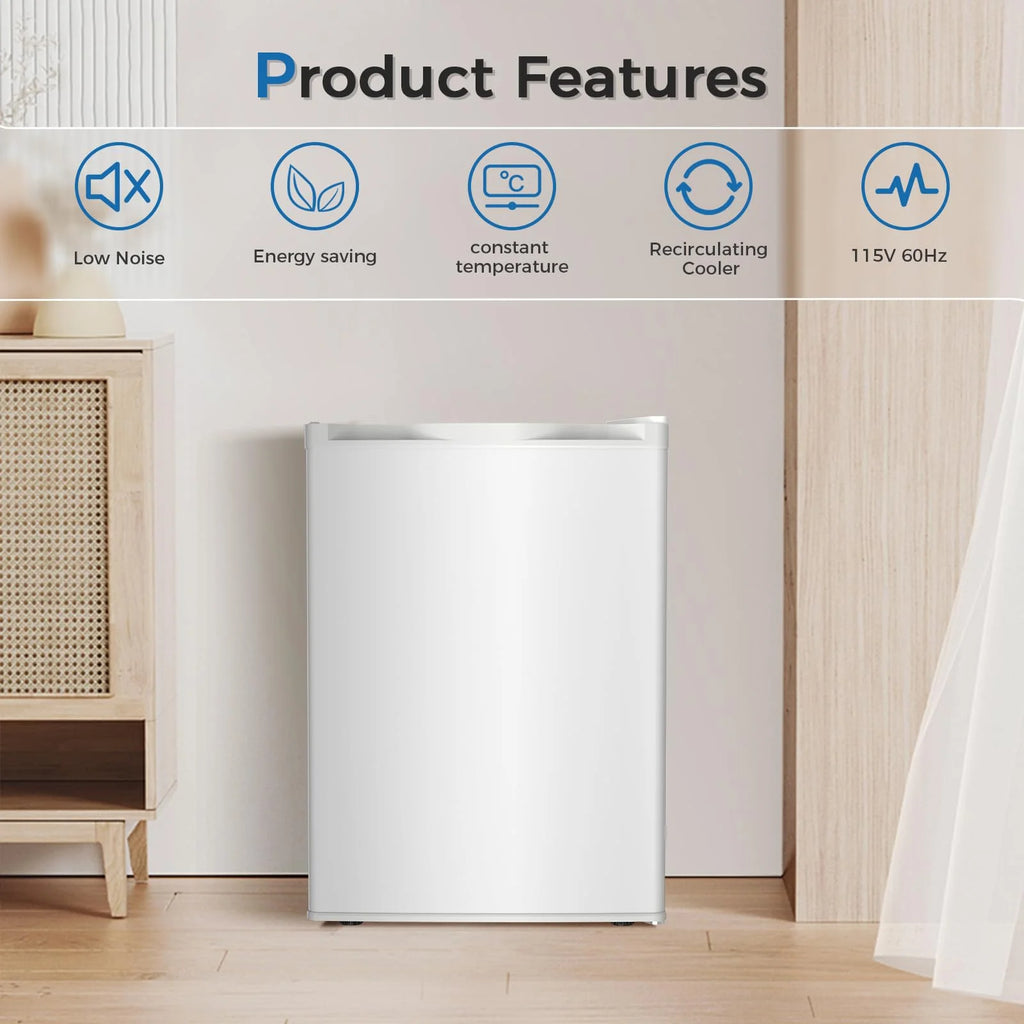 FREE VILLAGE 3.2 Cu.Ft. Mini Fridge with Freezer, Small Refrigerators with Adjustable Thermostat, Low Noise, Energy Saving, Compact Refrigerators for College Dorm, Office, Bedroom, Apartment, White