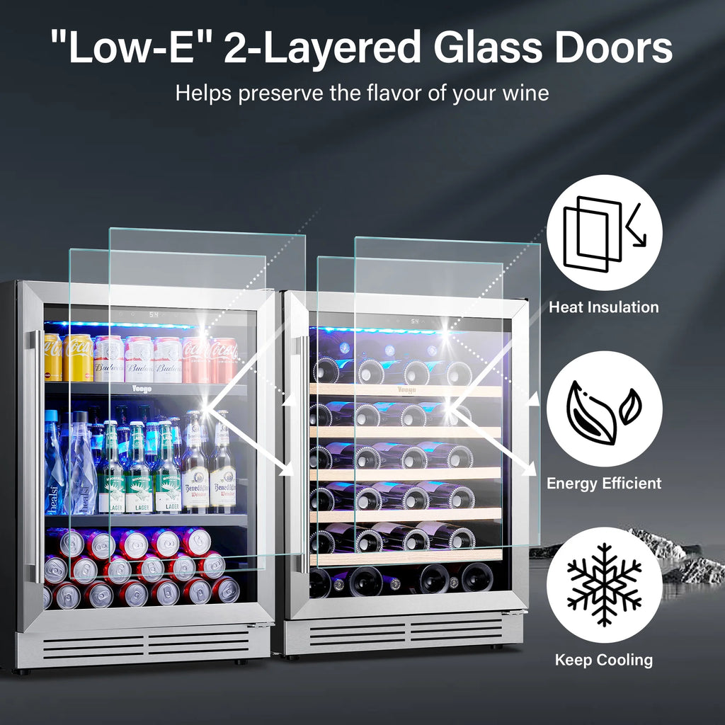 Yeego 30" Wine and Beverage Refrigerator,Two 15" Wine and Beverage Cooler Under Counter or Freestanding, Hold 33 Bottles and 80 Cans(Two Pack)