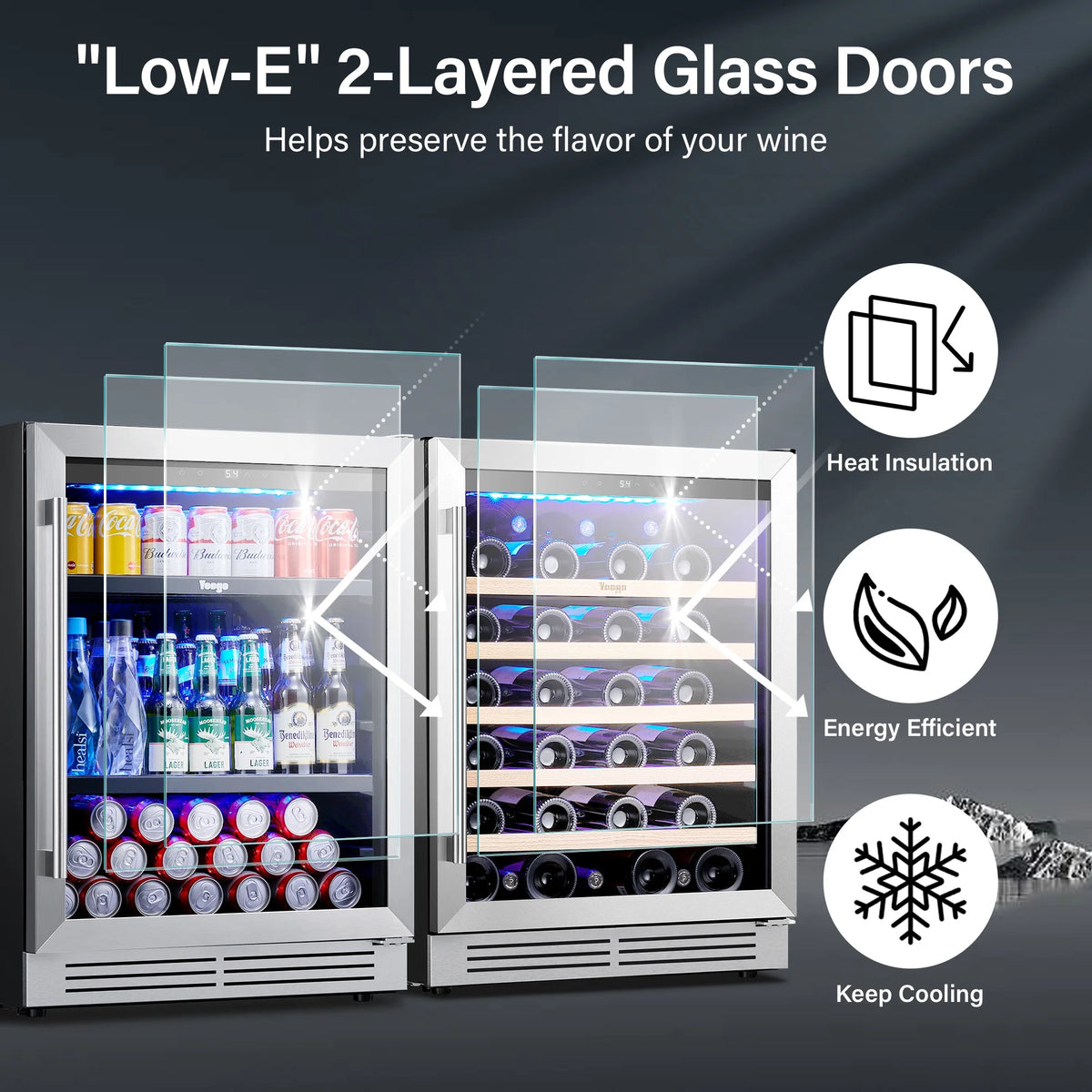 Yeego 30" Wine and Beverage Refrigerator,Two 15" Wine and Beverage Cooler Under Counter or Freestanding, Hold 33 Bottles and 80 Cans(Two Pack)