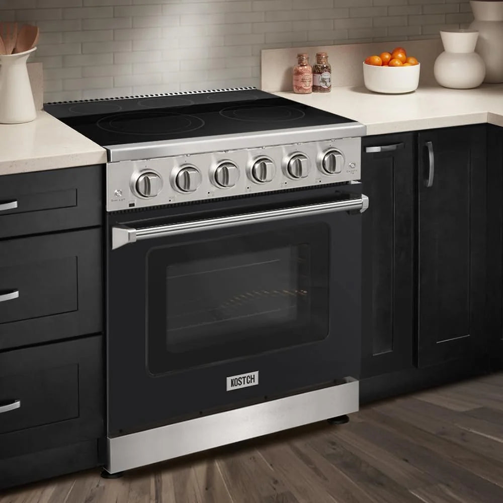 30 inch Professional Electric Range with 5 Heating Elements Cooktop, 4.55 Cu. Ft. Convection Oven Capacity, Smooth Glass Top, in Stainless Steel, KOS-30RE06H (Stainless Steel)