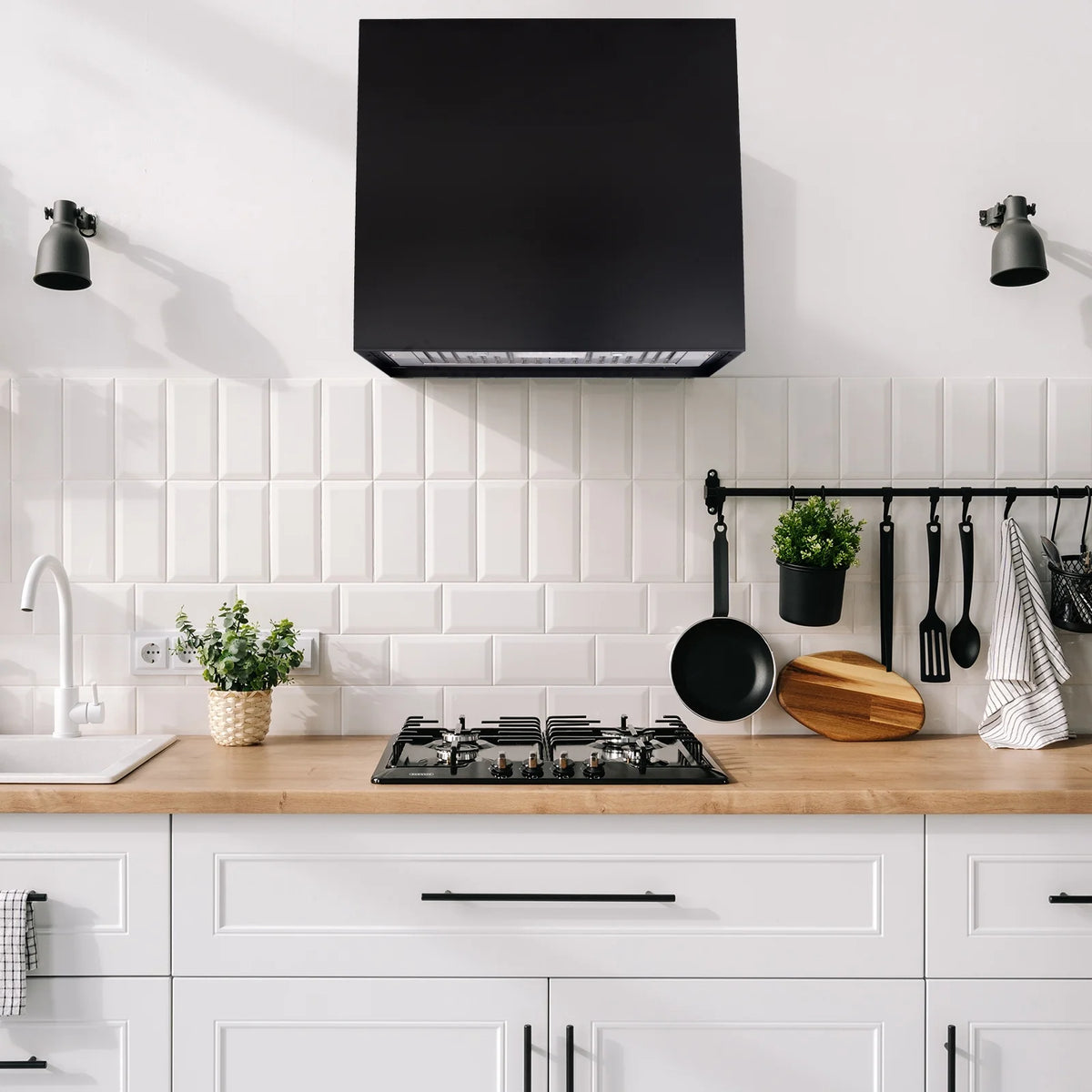 Akicon Stainless Steel Range Hood, Modern Box Kitchen Hood with Powerful Vent Motor, Wall Mount, 30��W*30��H*14D, Signal White