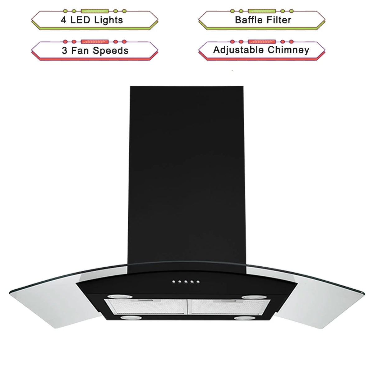 Island Range Hood 30-inch Kitchen 3-Speed Extractor Fan Vent Hood Airflow 900CFM