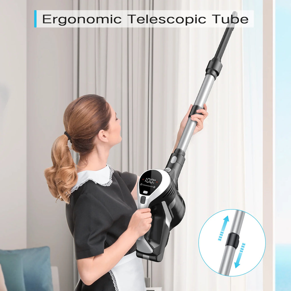 MOOSOO Stick Vacuum Cleaner, LED Display, Anti-Tangle Brush, Powerful No-Fading Suction for Pet Hair, Hard Floors and Carpet