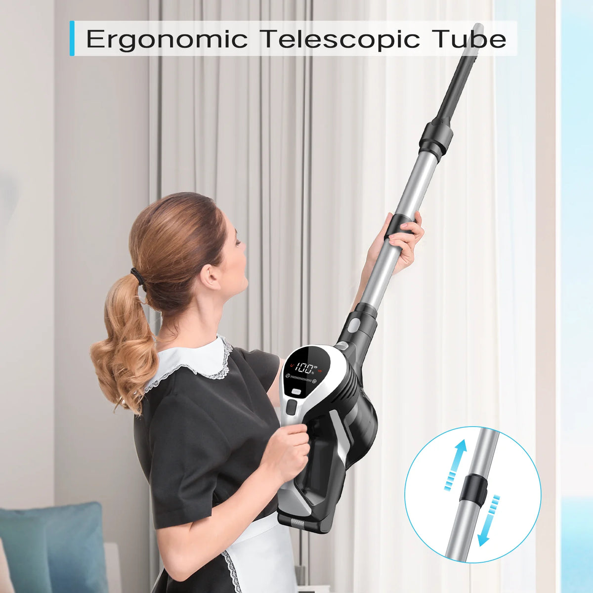 MOOSOO Stick Vacuum Cleaner, LED Display, Anti-Tangle Brush, Powerful No-Fading Suction for Pet Hair, Hard Floors and Carpet