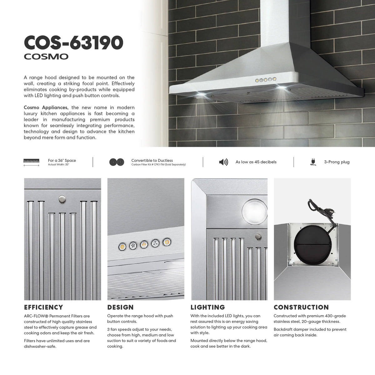 Cosmo 30 in. Ducted Range Hood in Stainless Steel with Touch Controls, LED Lighting and Permanent Filters