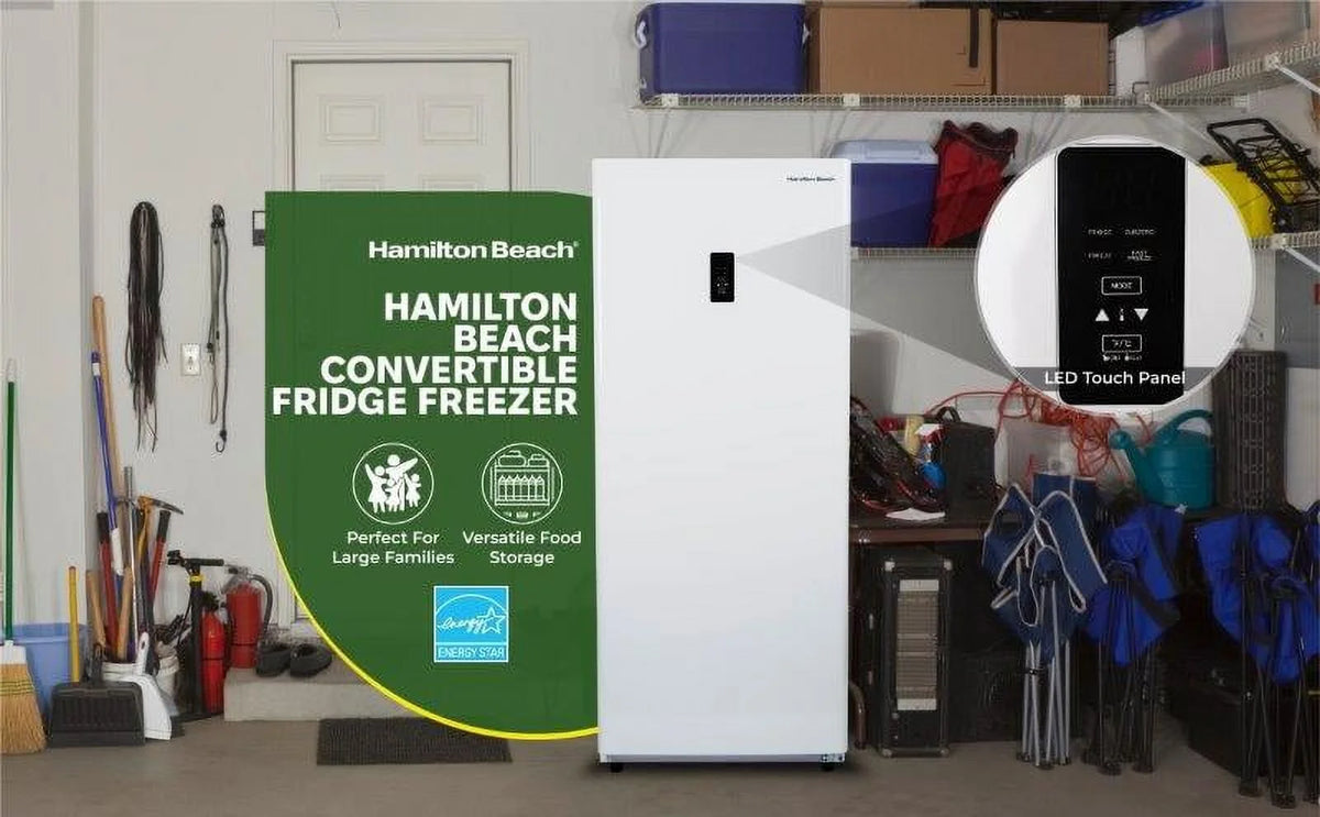 Hamilton Beach 17 cu. ft. Convertible Freezer Refrigerator, Upright Fridge Freezer with Electronic Temperature Control, Energy Efficient White Convertible Fridge - HBFRF1798, White