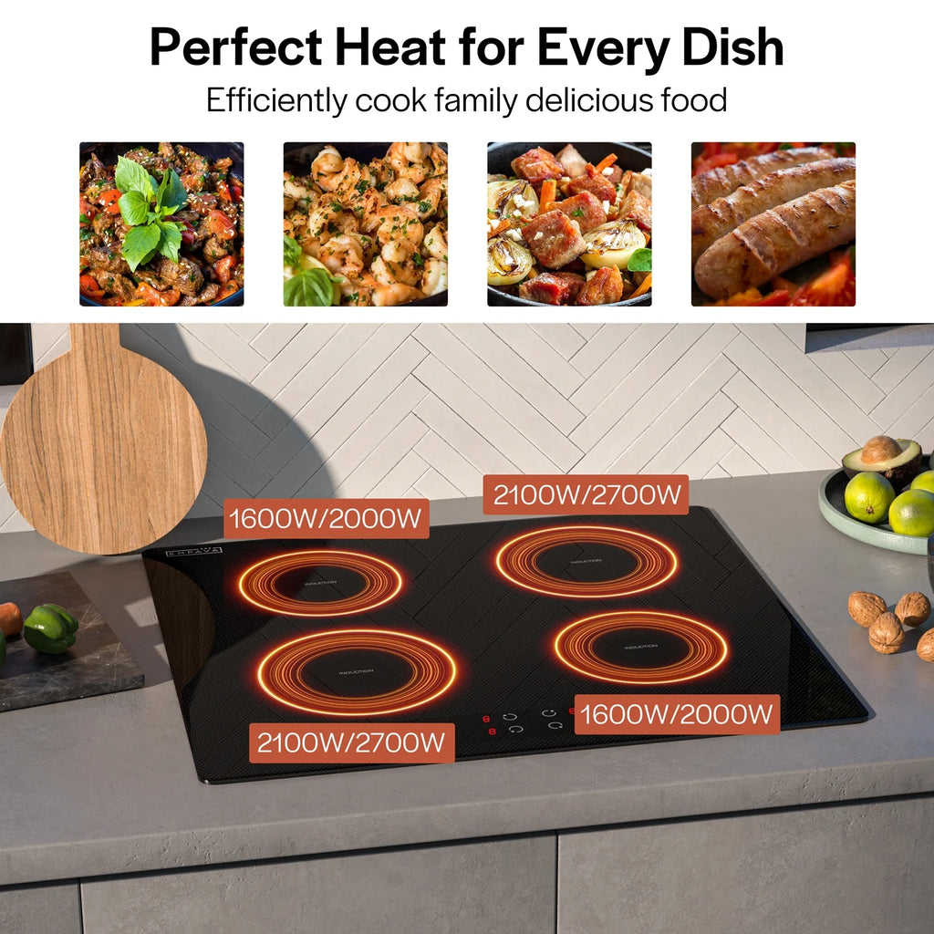 Empava 24" Electric Stove Induction Cooktop with 4 Power Boost Burners Smooth Surface Vitro Ceramic Glass in Black