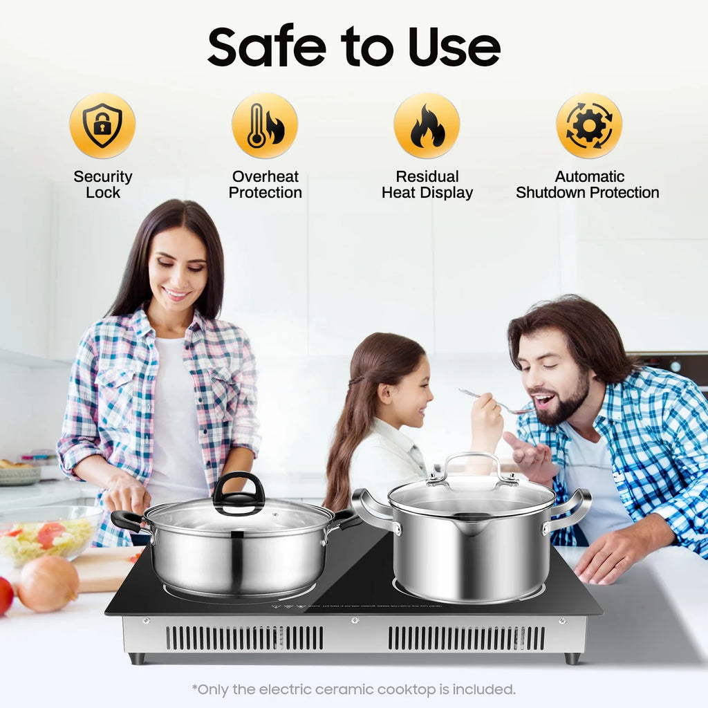 Peakora Electric Cooktop, Built-in Cooktop 3000W, Electric Stove Top with 4 Electric Burners, 9 Heating Level, Kid Safety Lock, Sensor Touch Control, 110V
