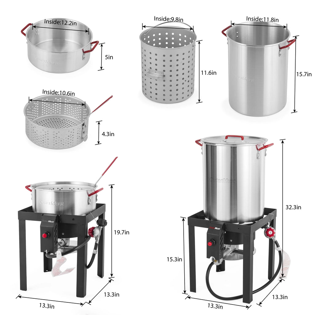 OuterMust 30Qt.?Outdoor Turkey Fryer with Basket and 11 Qt. Fish Fryer, 50,000 BTU Propane Aluminum Deep Turkey Fryer Kit