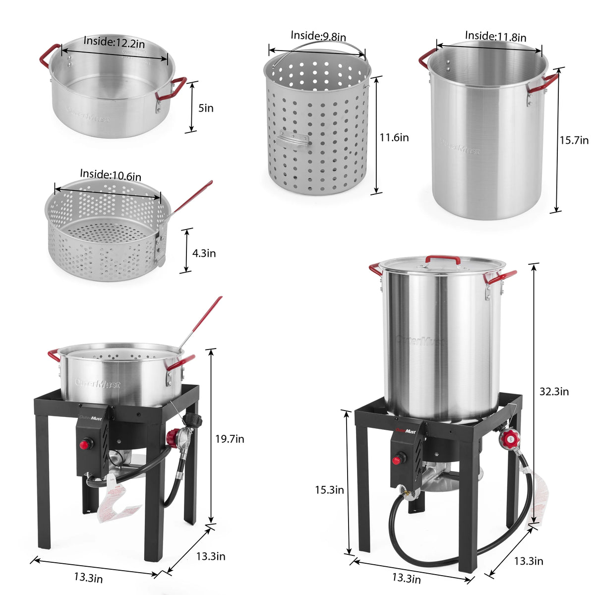 OuterMust 30Qt.?Outdoor Turkey Fryer with Basket and 11 Qt. Fish Fryer, 50,000 BTU Propane Aluminum Deep Turkey Fryer Kit