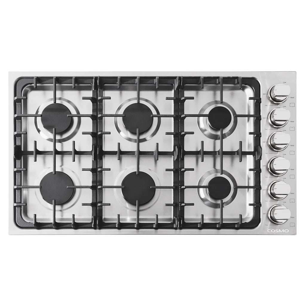 Cosmo 5 Piece Kitchen Package With 36" Gas Cooktop 24" Single Electric Wall Oven 24.4" Countertop Microwave French Door Refrigerator & 24" Built-in Fully Integrated Dishwasher