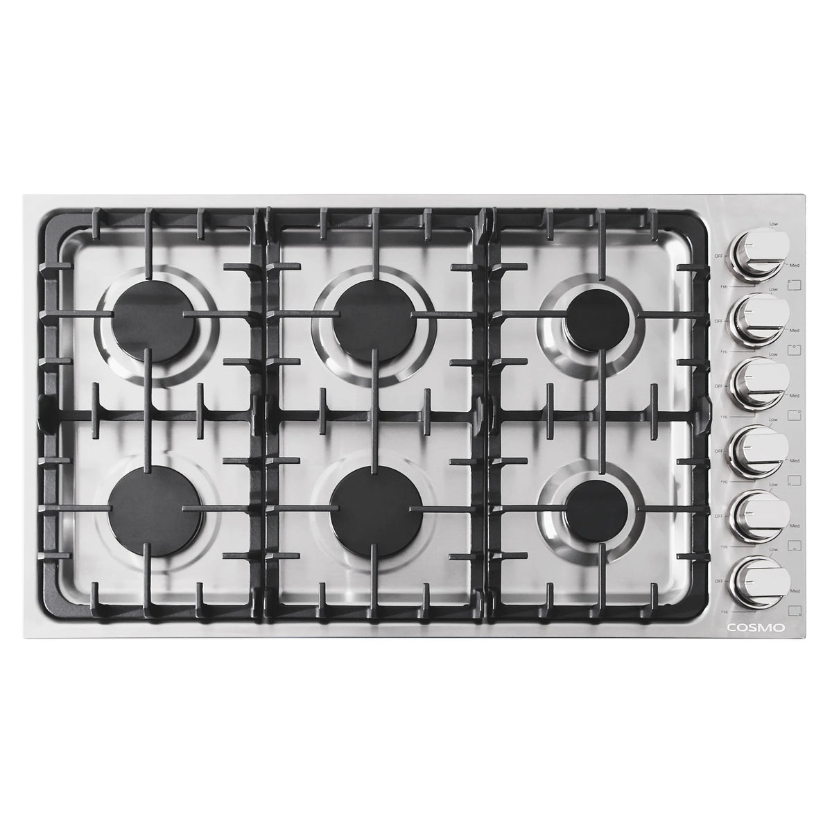 Cosmo 5 Piece Kitchen Package With 36" Gas Cooktop 24" Single Electric Wall Oven 24.4" Countertop Microwave French Door Refrigerator & 24" Built-in Fully Integrated Dishwasher
