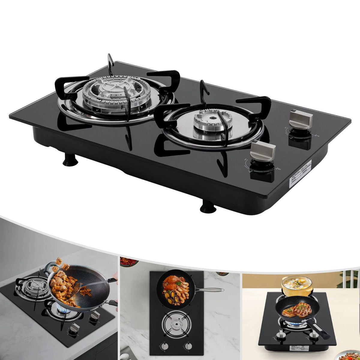 2 Burner Modern Gas Cooktop Gas Stove Top with 2 Burner Black 20.47*12.6 in