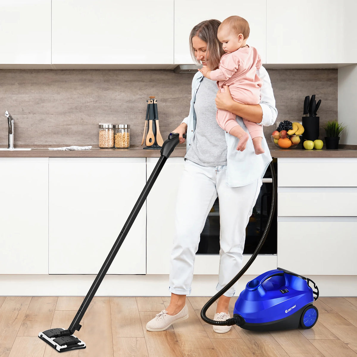 Costway 2000W Heavy Duty Steam Cleaner Mop Multi-Purpose W/19 Accessories Blue