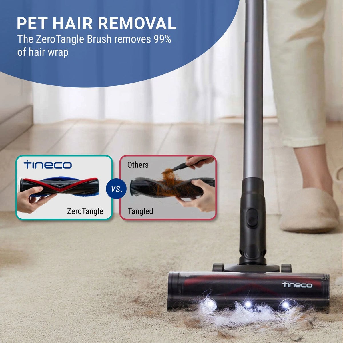 Tineco GO PET Cordless Vacuum with ZeroTangle Brush, 60 min Runtime, 1L Dustbin (GO301)
