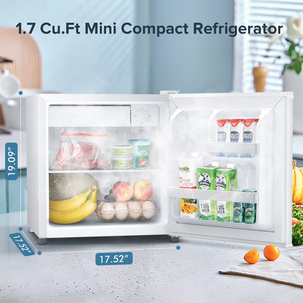 1.7 Cu ft Compact Single Door Refrigerator - Energy Efficient, Reversible Door, Perfect for Home, Office, or Dorm, Black