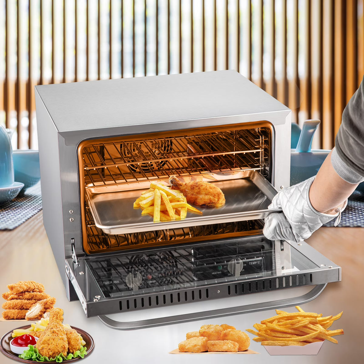 BENTISM Countertop Convection Oven Commercial Toaster Baker Stainless 19Qt 120V