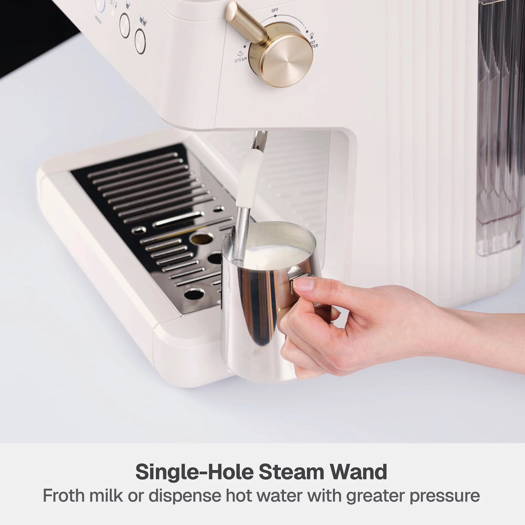 Thyme & Table Barista Grade Espresso Machine with 15-Bar Pressure, Conical Burr Grinder and Steam Wand, Sand White