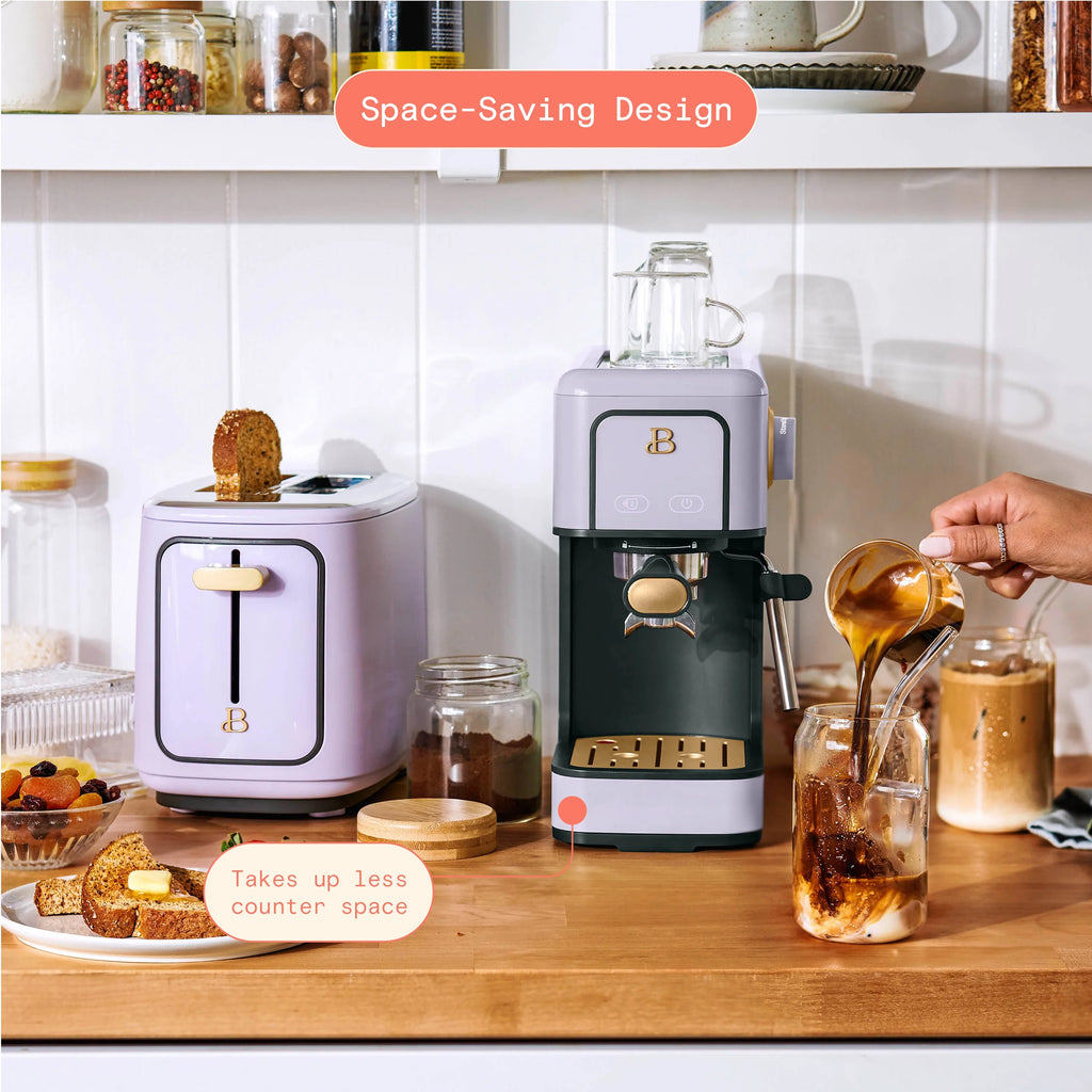 Beautiful Slim Espresso Machine with 20-Bar Pressure, Black Sesame by Drew Barrymore