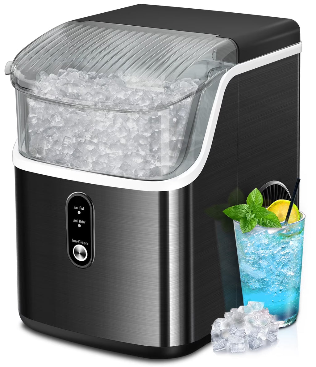 LHRIVER Nugget Countertop Ice Maker with Soft Chewable Ice, 35Lbs/24H, Self-Cleaning, Ice Scoop,Stainless Steel Silver