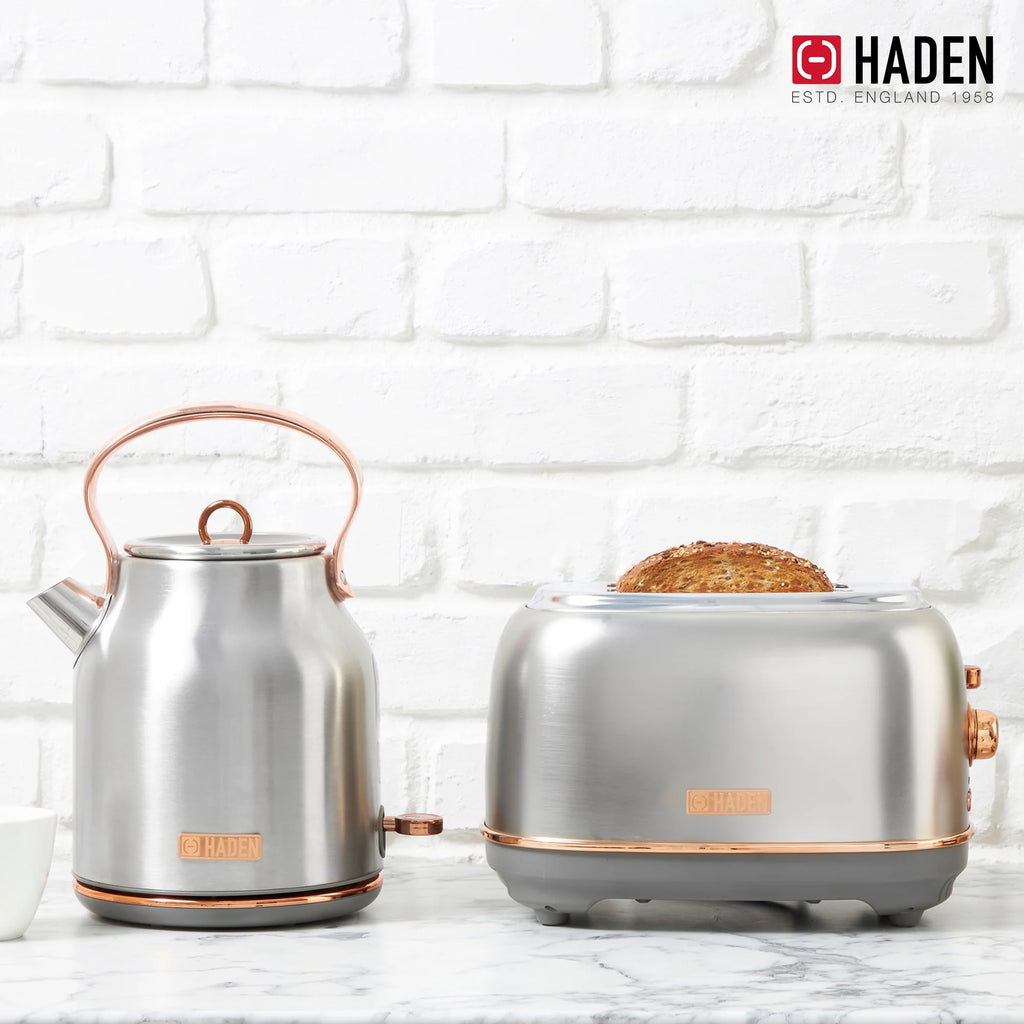 Haden Heritage 1.7 Liter Electric Kettle with 2 Slice Bread Toaster, White
