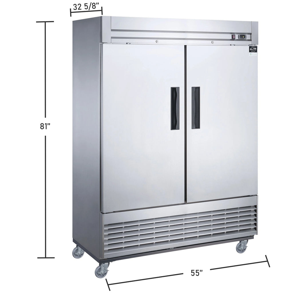 55 in. Two Door Reach-in Commercial Freezer 41 Cu.Ft. Solid Door Freezer, NSF