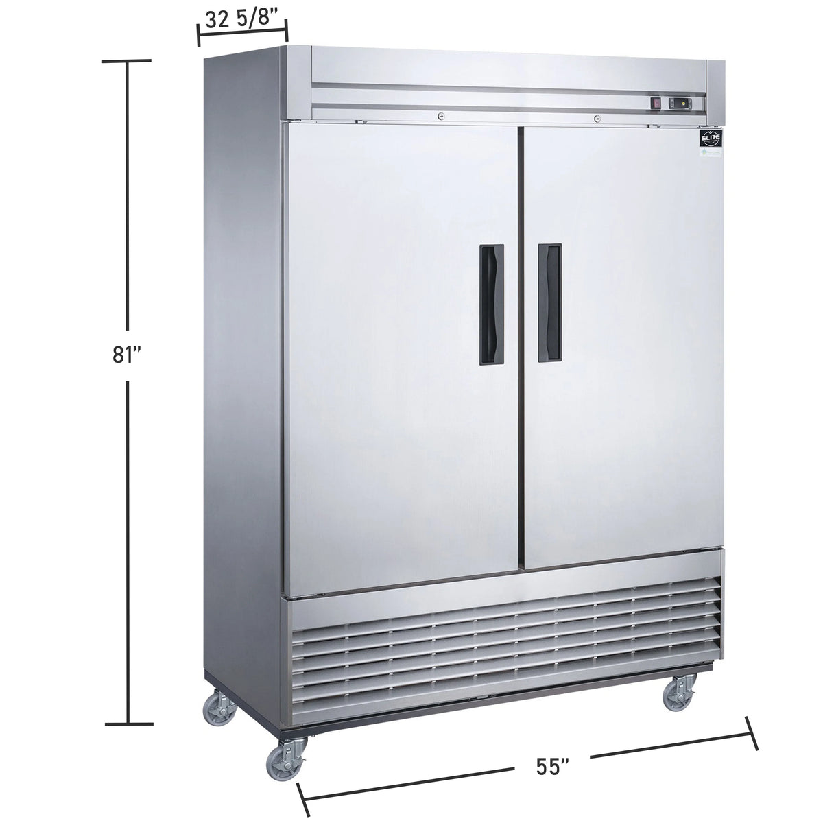 55 in. Two Door Reach-in Commercial Freezer 41 Cu.Ft. Solid Door Freezer, NSF