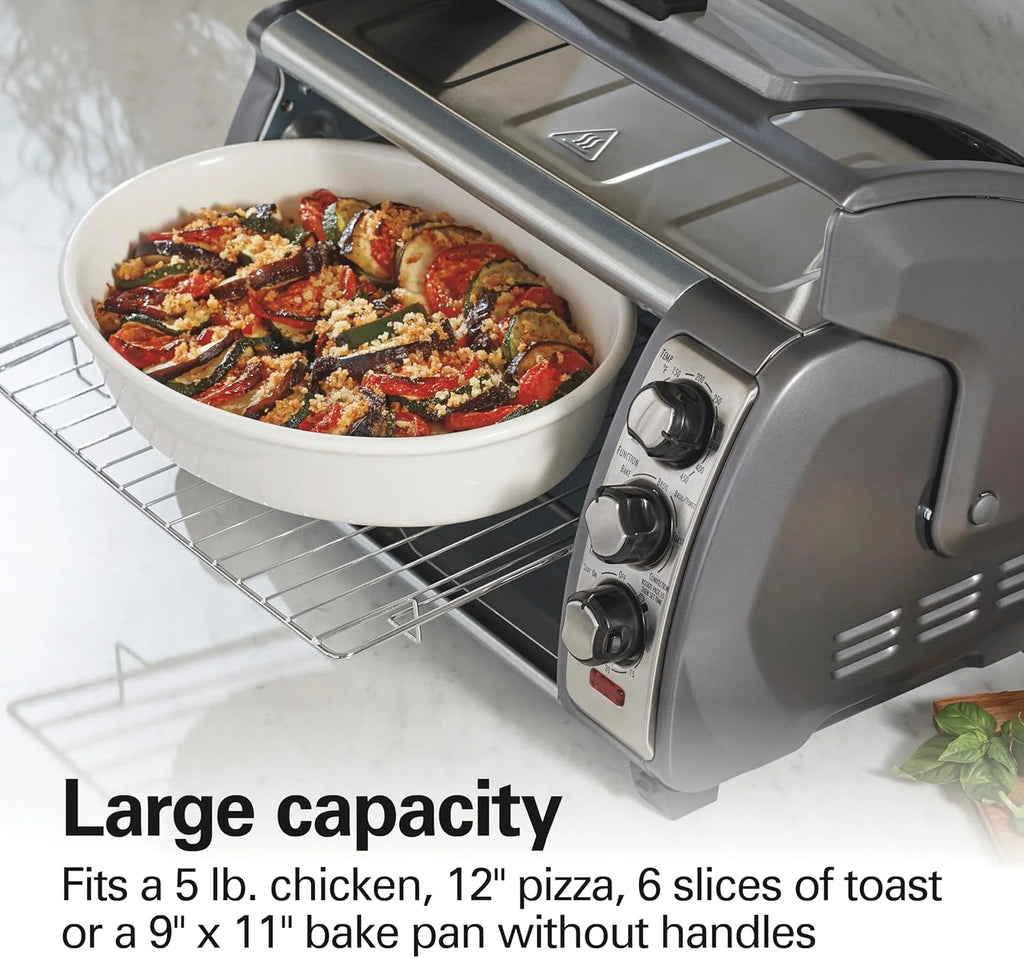 6 Slice Convection Toaster Oven With Easy Reach Roll-Top Door, Bake, Broil & Toast Functions, Auto Shutoff, Silver (31123DA)