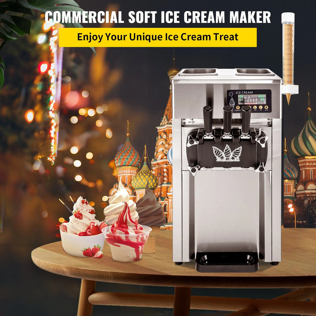 SIHAO 1200W Commercial Ice Cream Machine Countertop 18L/H Soft Serve Ice Cream Maker with LED Display